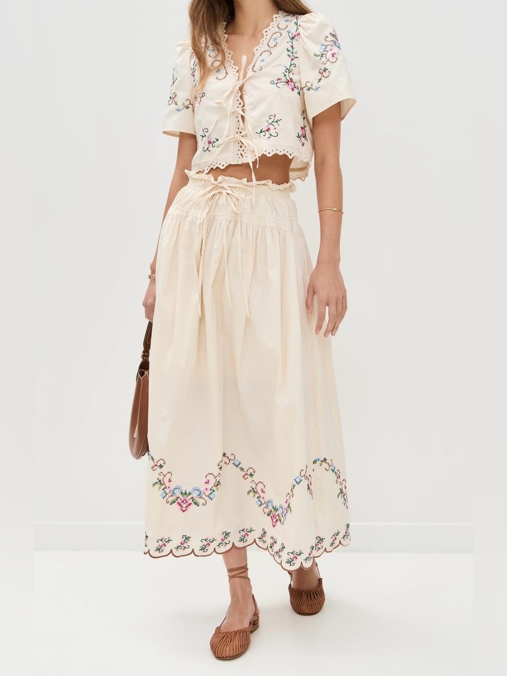Moon River Ivory Eyelet Cross Stitch Midi Skirt & Top Two piece set womens small - Picture 5 of 7